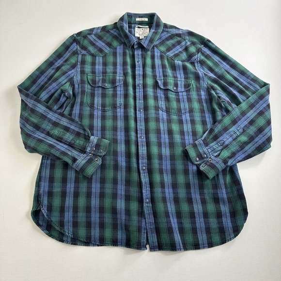 Lucky Brand Other - Lucky‎ Brand Western Blue Green Mens Size XL Plaid Pearl Snap Long Sleeve Blue